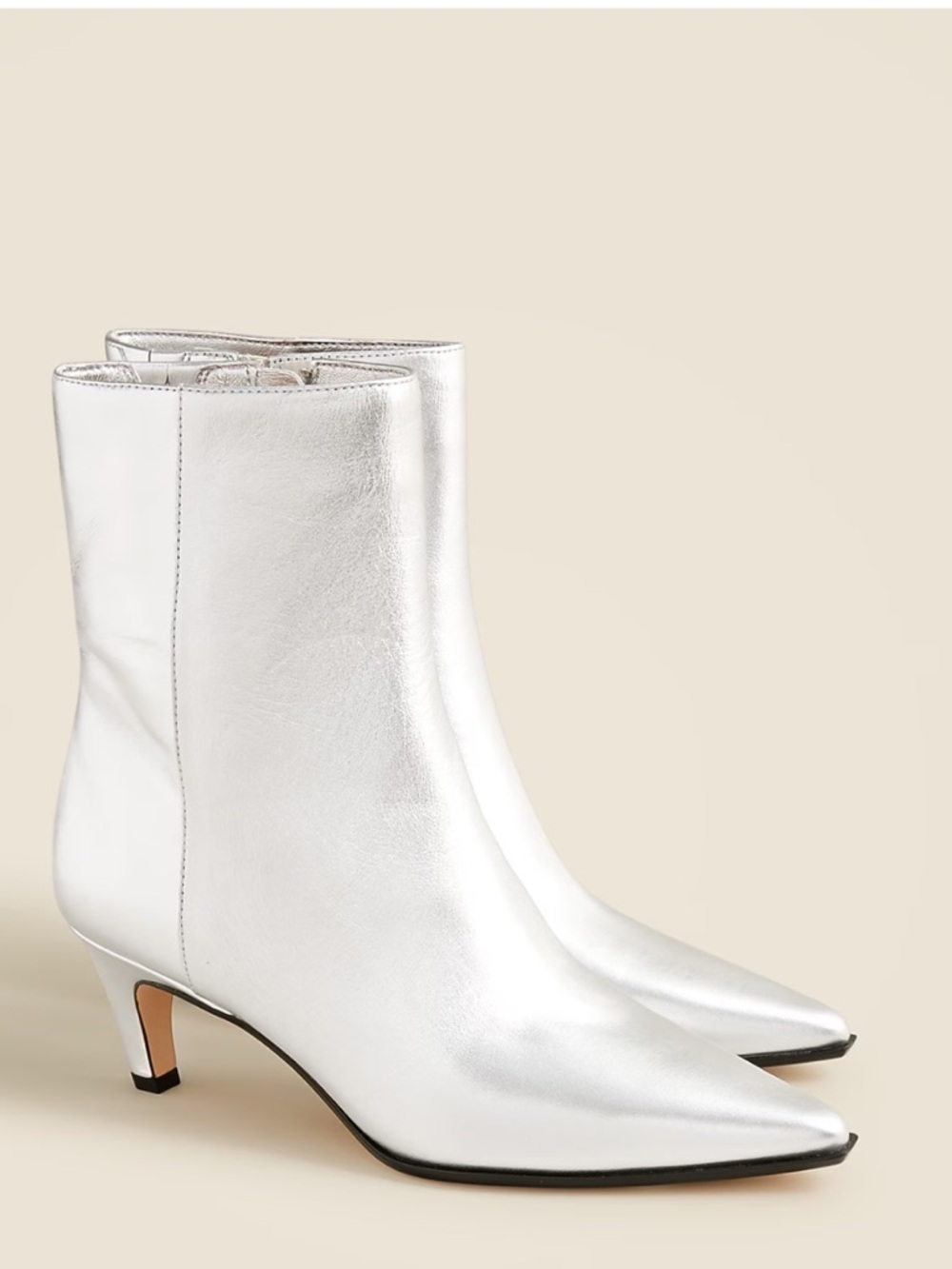 NIB J. Crew Leather Metallic Silver Pointed-Toe Ankle Booties